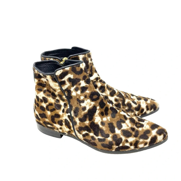 J. Crew Collection Sienna Leopard Calf Hair Booties Black Brown Size 8 - Picture 1 of 7